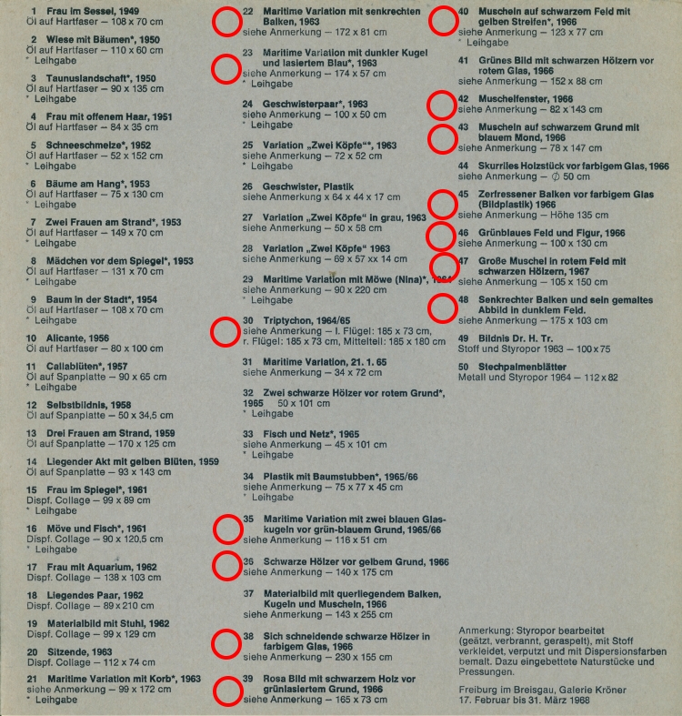 Liste der ausgestellte Werke, klicken Sie auf den Titel einer Arbeit, wenn Sie sie betrachten wollen.