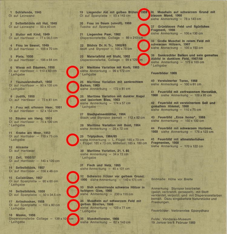 Liste der ausgestellte Werke, klicken Sie auf den Titel einer Arbeit, wenn Sie sie betrachten wollen.