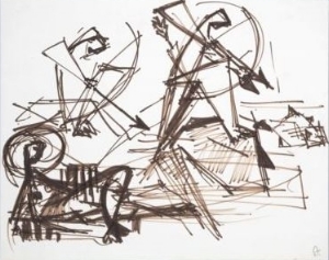 Liegende und Bogenschütze am Strand